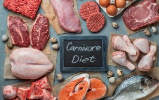 High-protein carnivore diet foods including beef, chicken, fish, eggs, and more, illustrating principles of a meat-based, low-carb weight loss and nutritional approach.
